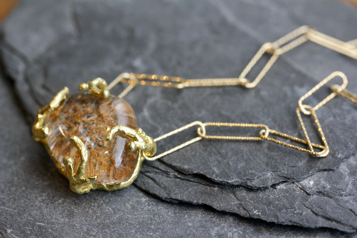 Lodolite Paperclip Gold Chain Necklace
