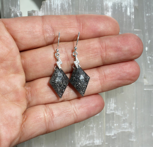 Black Sunstone Lightning Bolt Earrings