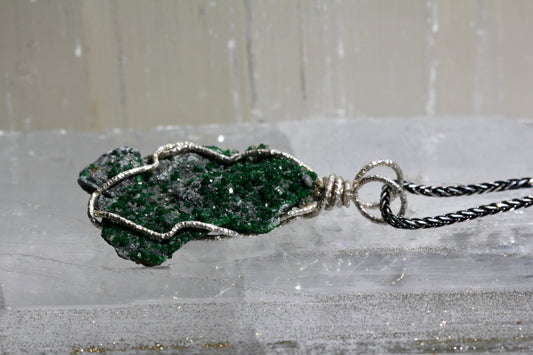 Uvarovite Silver Wrap Druzy Pendant
