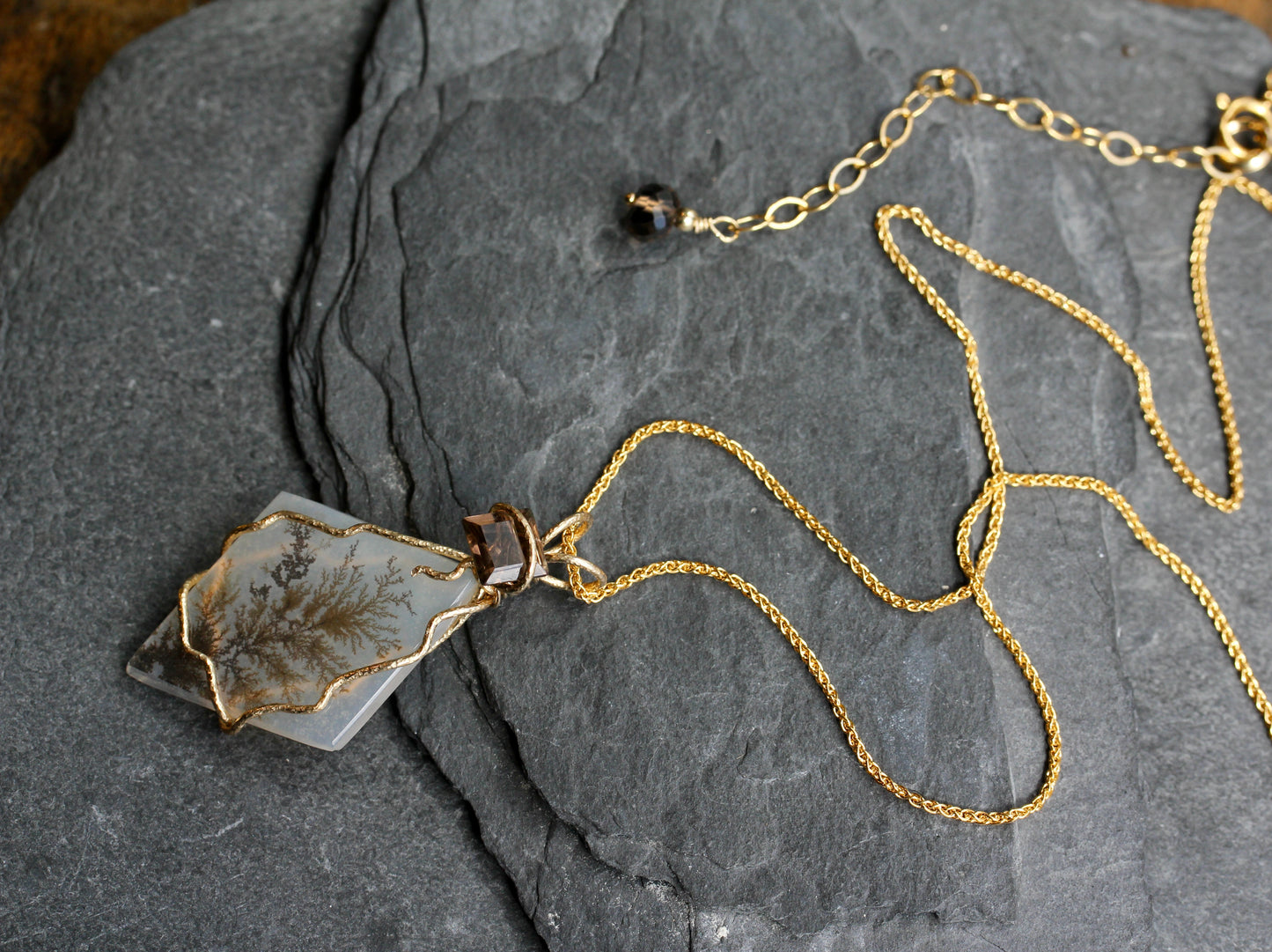 Dendritic Agate Smokey Quartz Tree Necklace