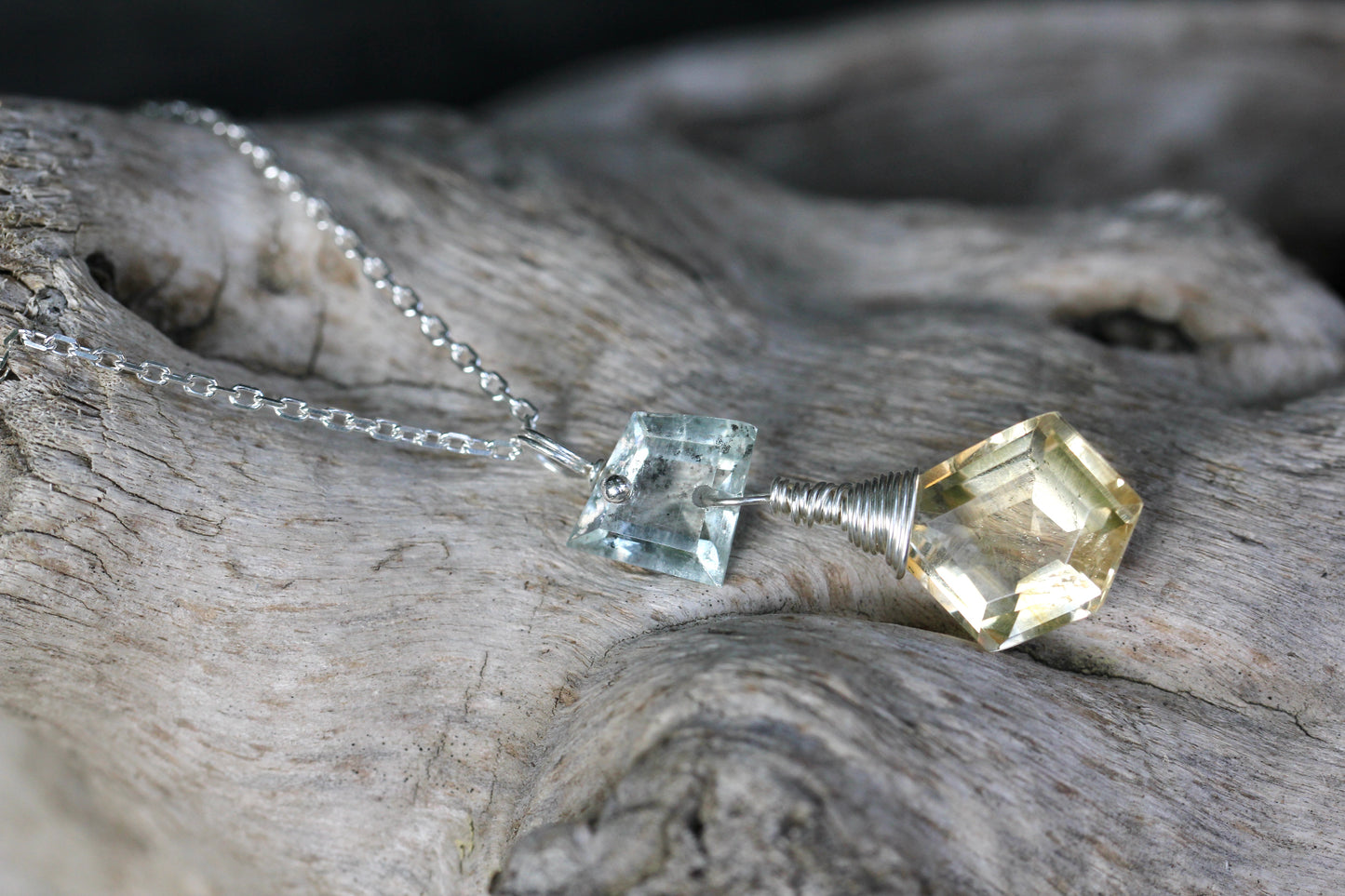 Lemon Quartz Aquamarine Silver Necklace