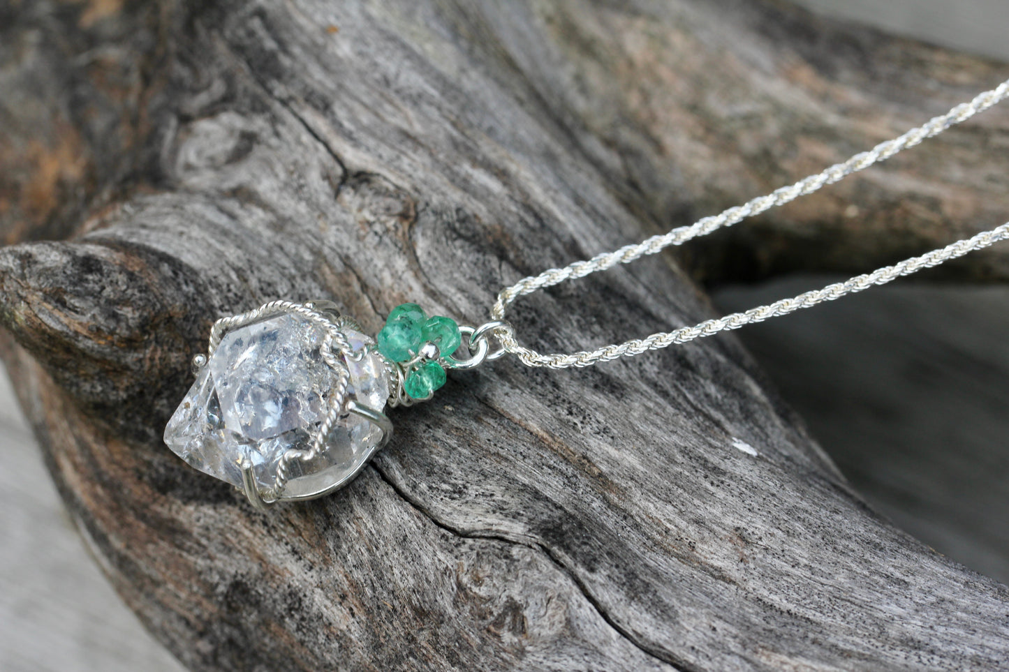 Herkimer Diamond Emerald Necklace