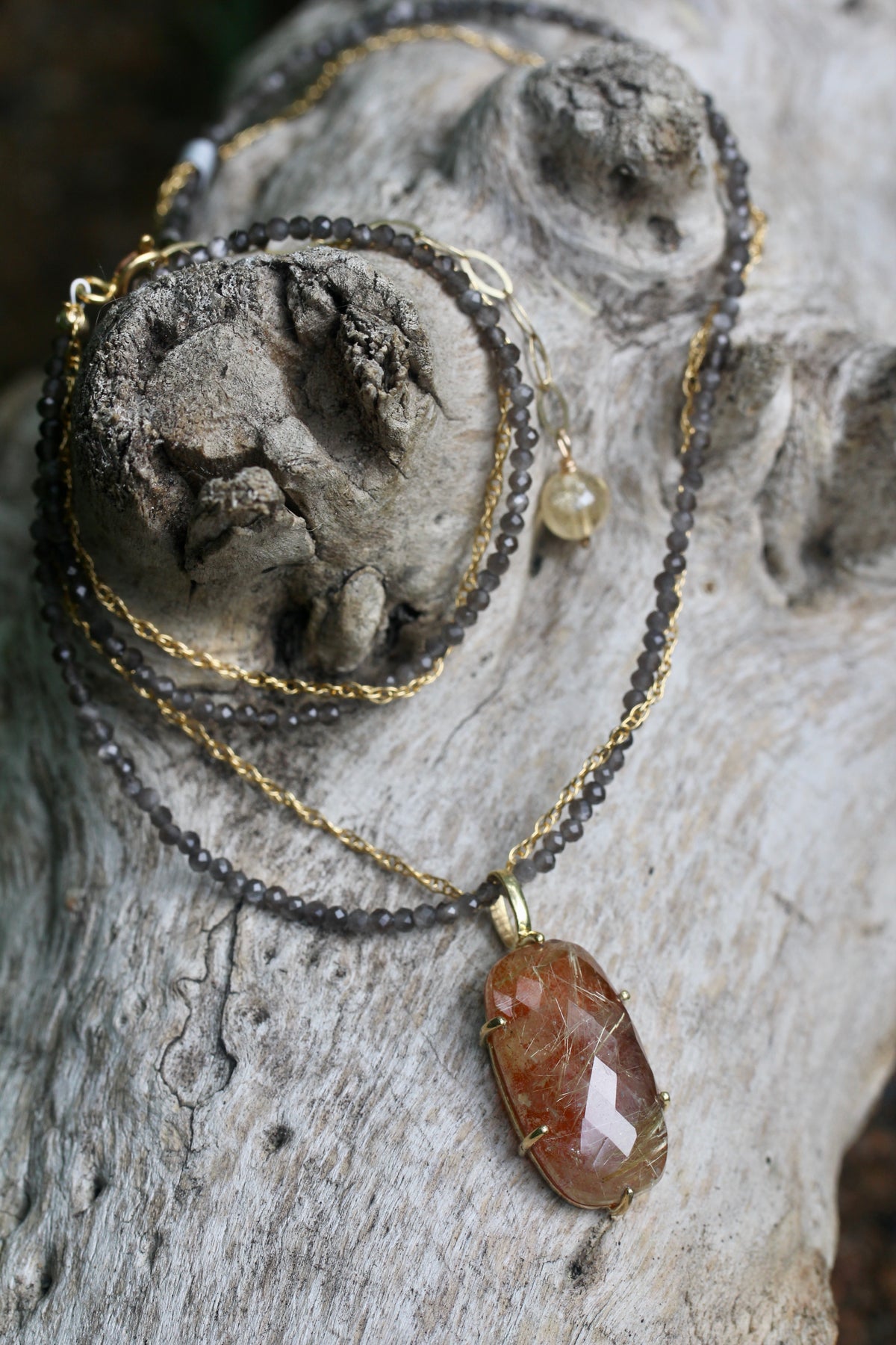 Rutilated Quartz Moonstone Beaded Chain Necklace