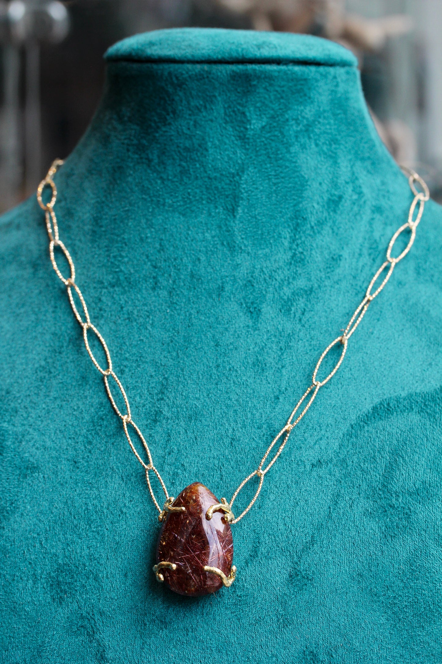 Rutilated Quartz Chunky Gold Sparkle Chain Necklace