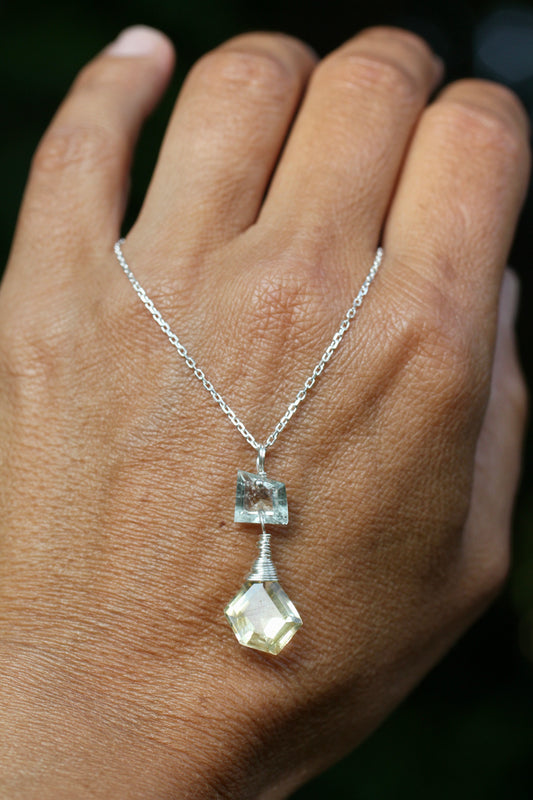 Lemon Quartz Aquamarine Silver Necklace