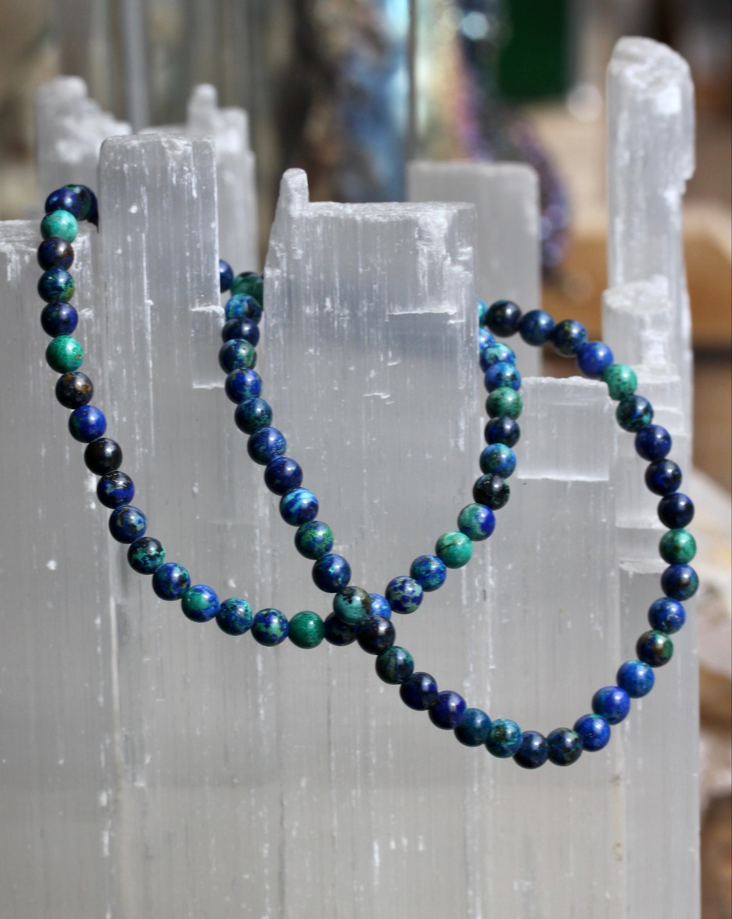 Azurite Malachite Bead Stretch Bracelet