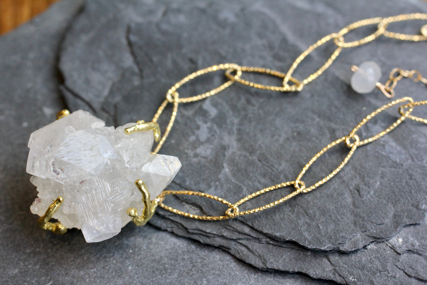 Apophyllite Crystal Gold Sparkle Chain Necklace