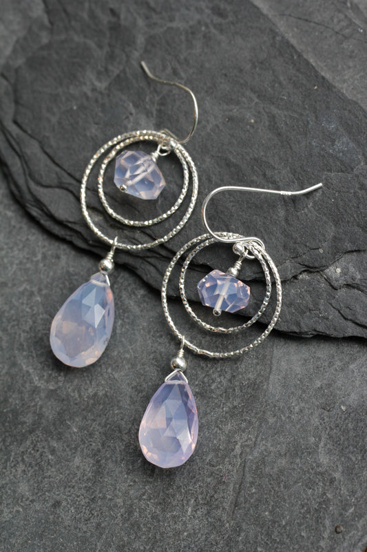 Lavender Quartz Sparkle Hoop Drop Earrings