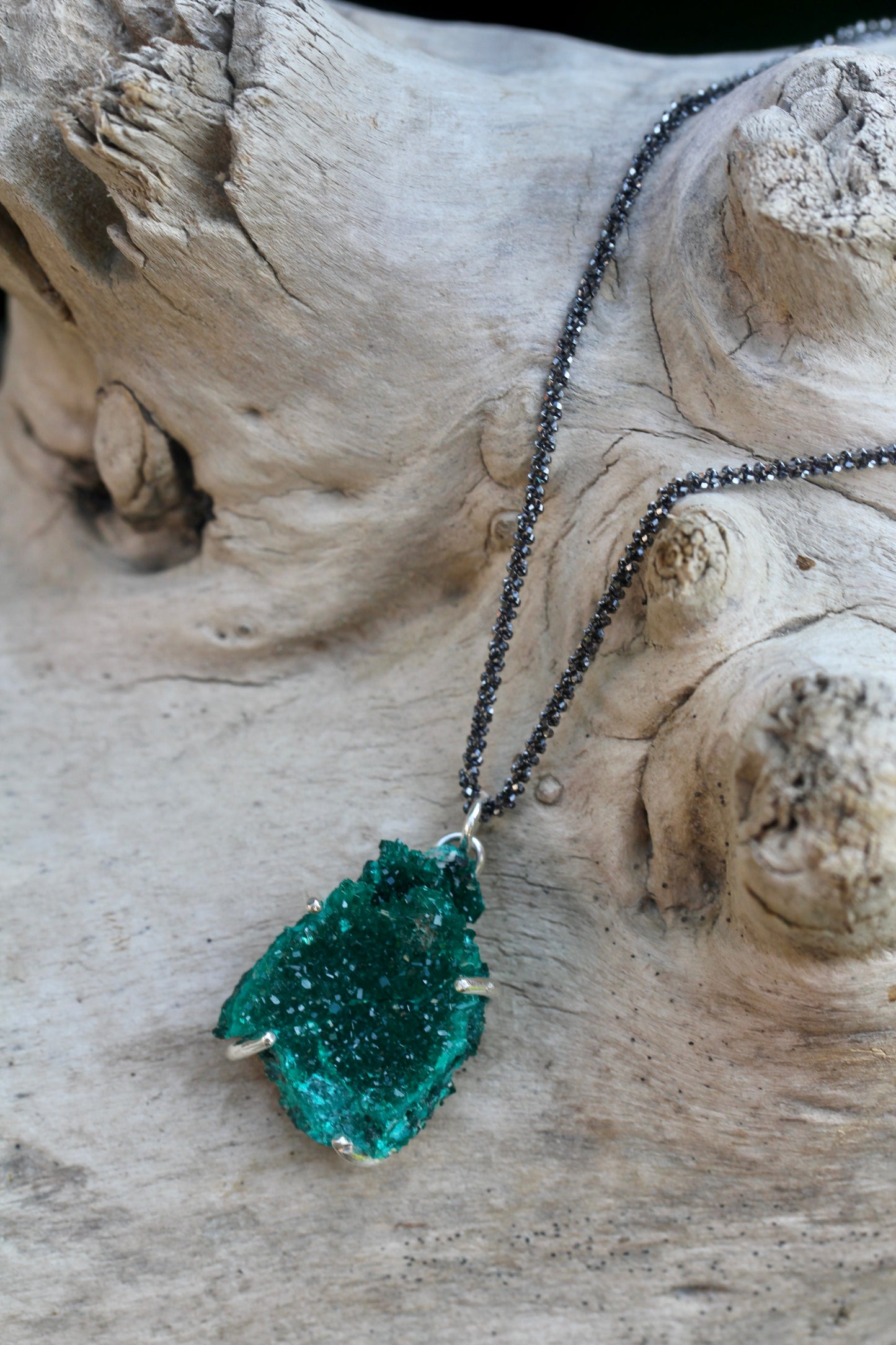 Dioptase Oxidized Silver Necklace