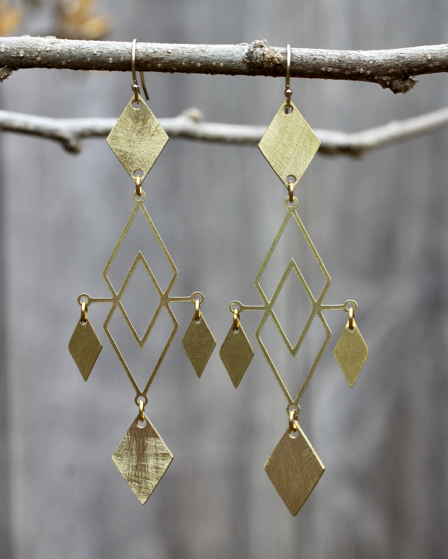 Brass Diamond Chandelier Earrings