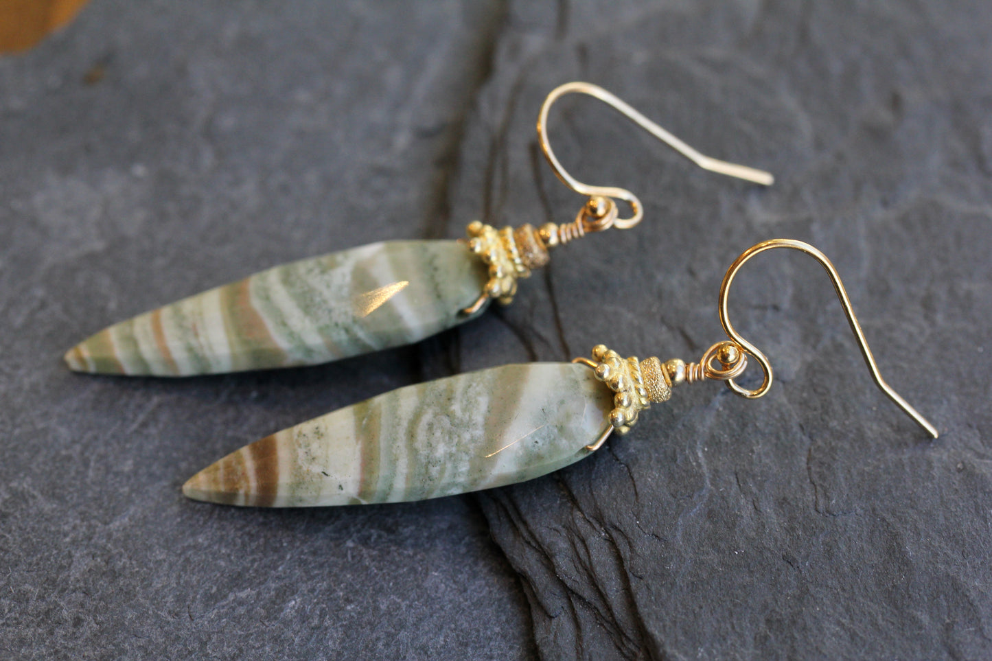 Green Opal Bali Cap Earrings