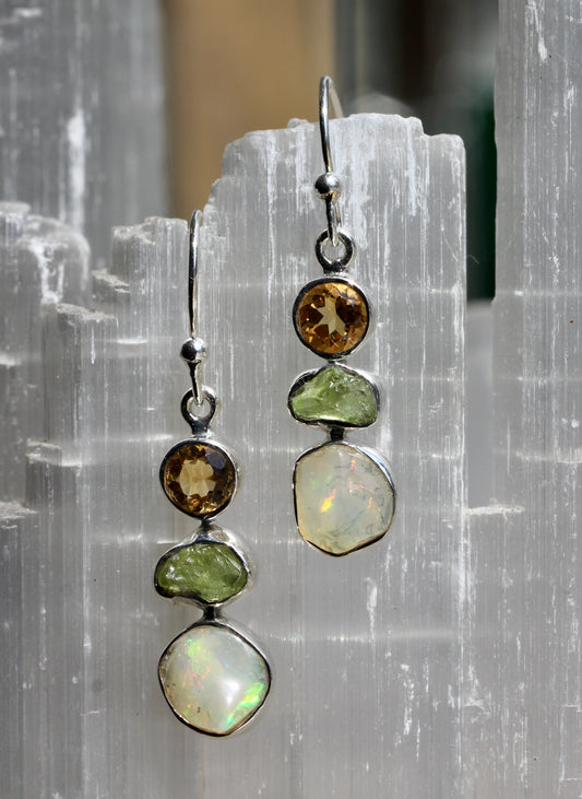 Opal Peridot Citrine Drop Earrings