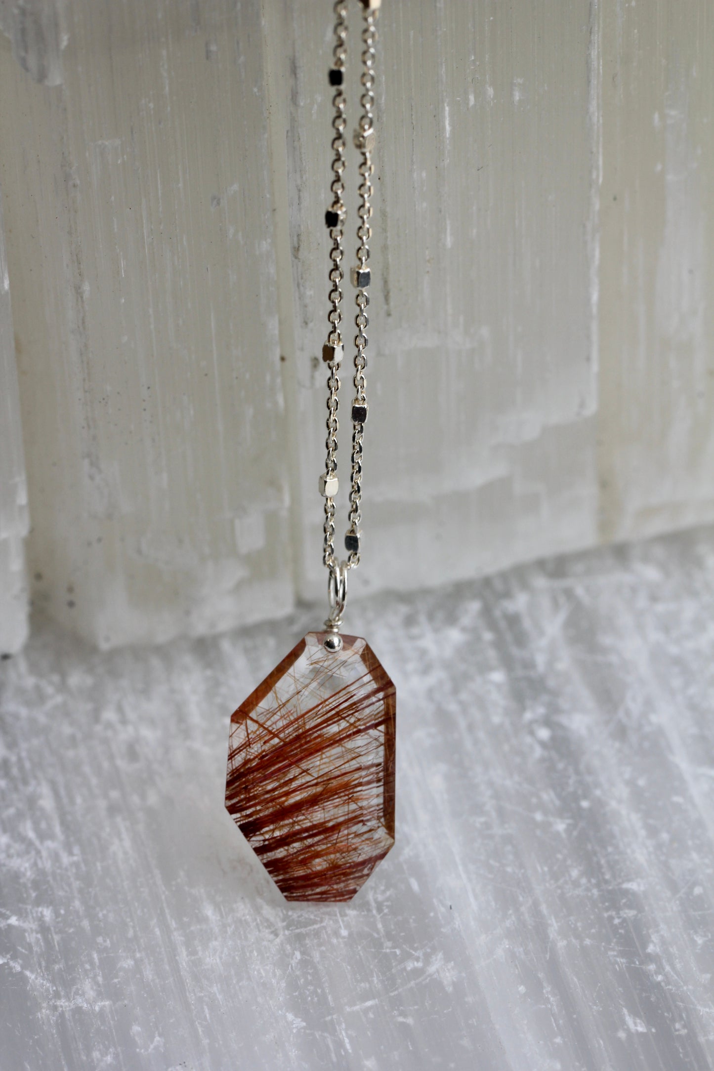 Rutilated Quartz Geometric Pendant Necklace