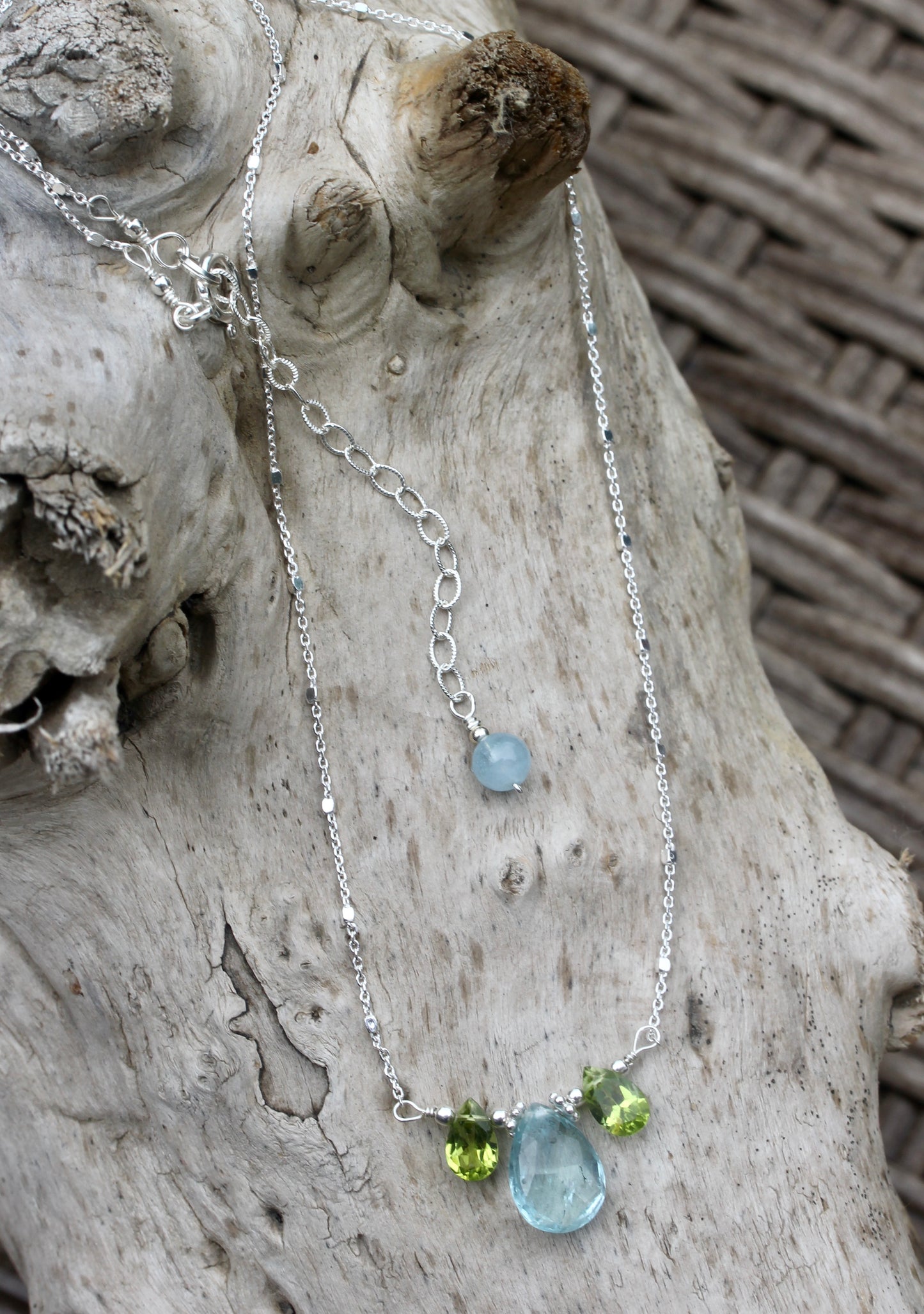 Aquamarine Peridot Silver Necklace