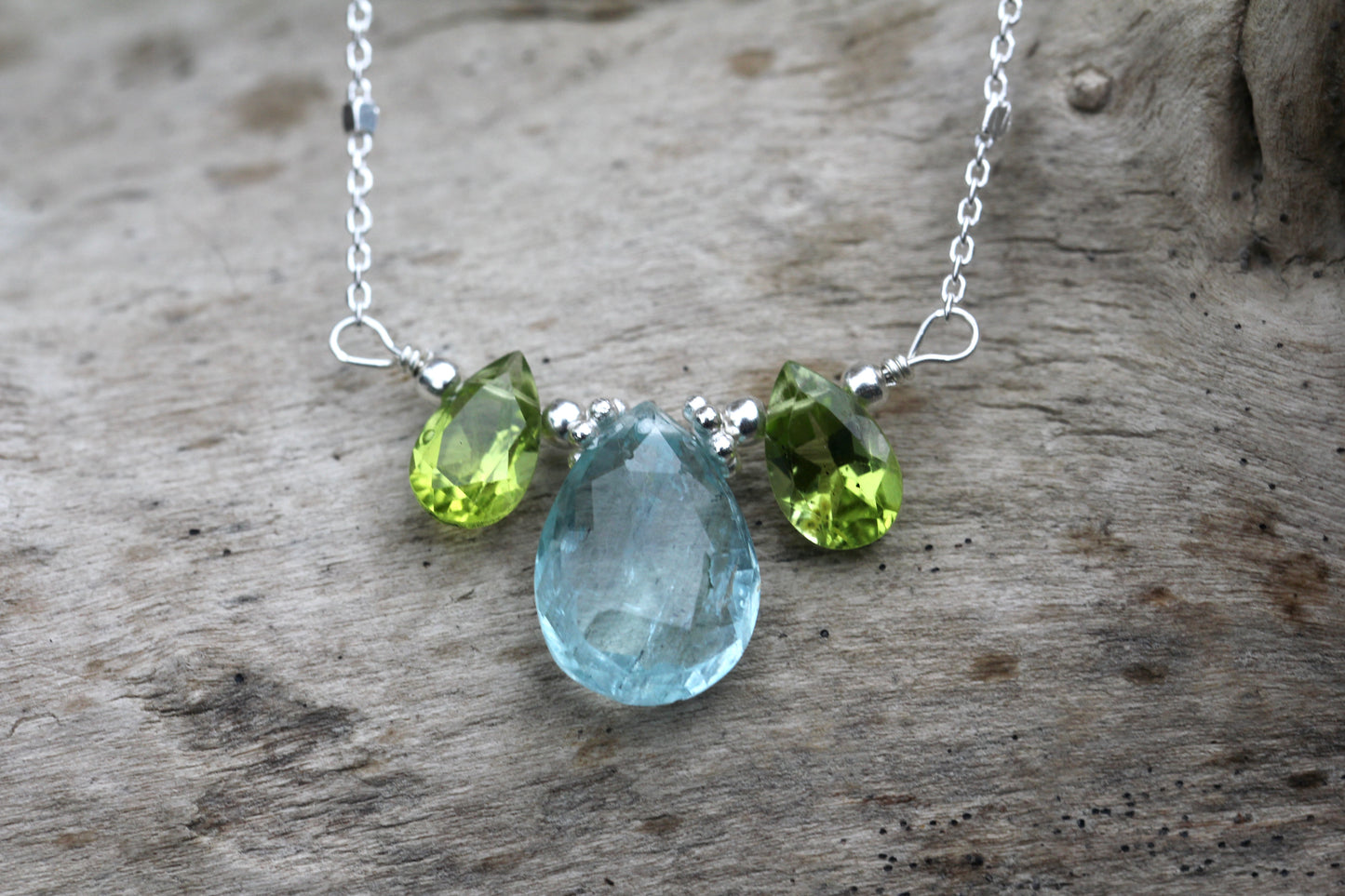 Aquamarine Peridot Silver Necklace