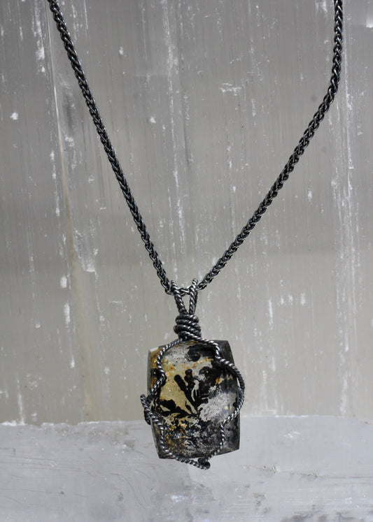 Dendritic Quartz Silver Wrap Necklace