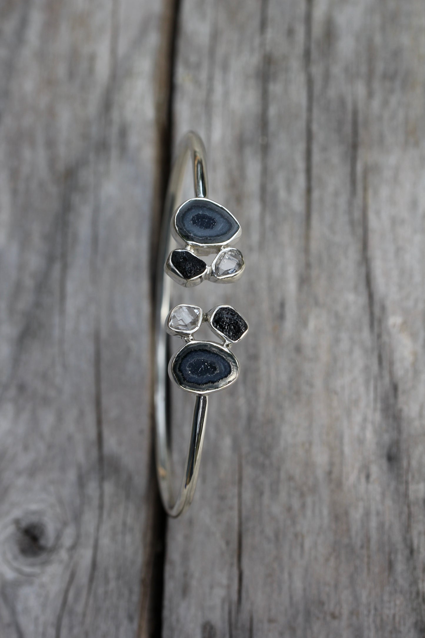 Geode Herkimer Diamond Silver Cuff Bracelet