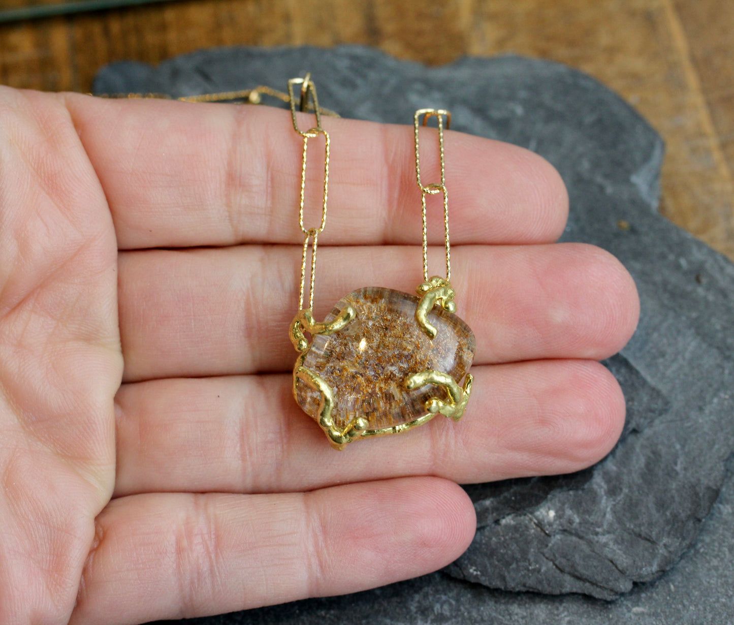 Lodolite Paperclip Gold Chain Necklace