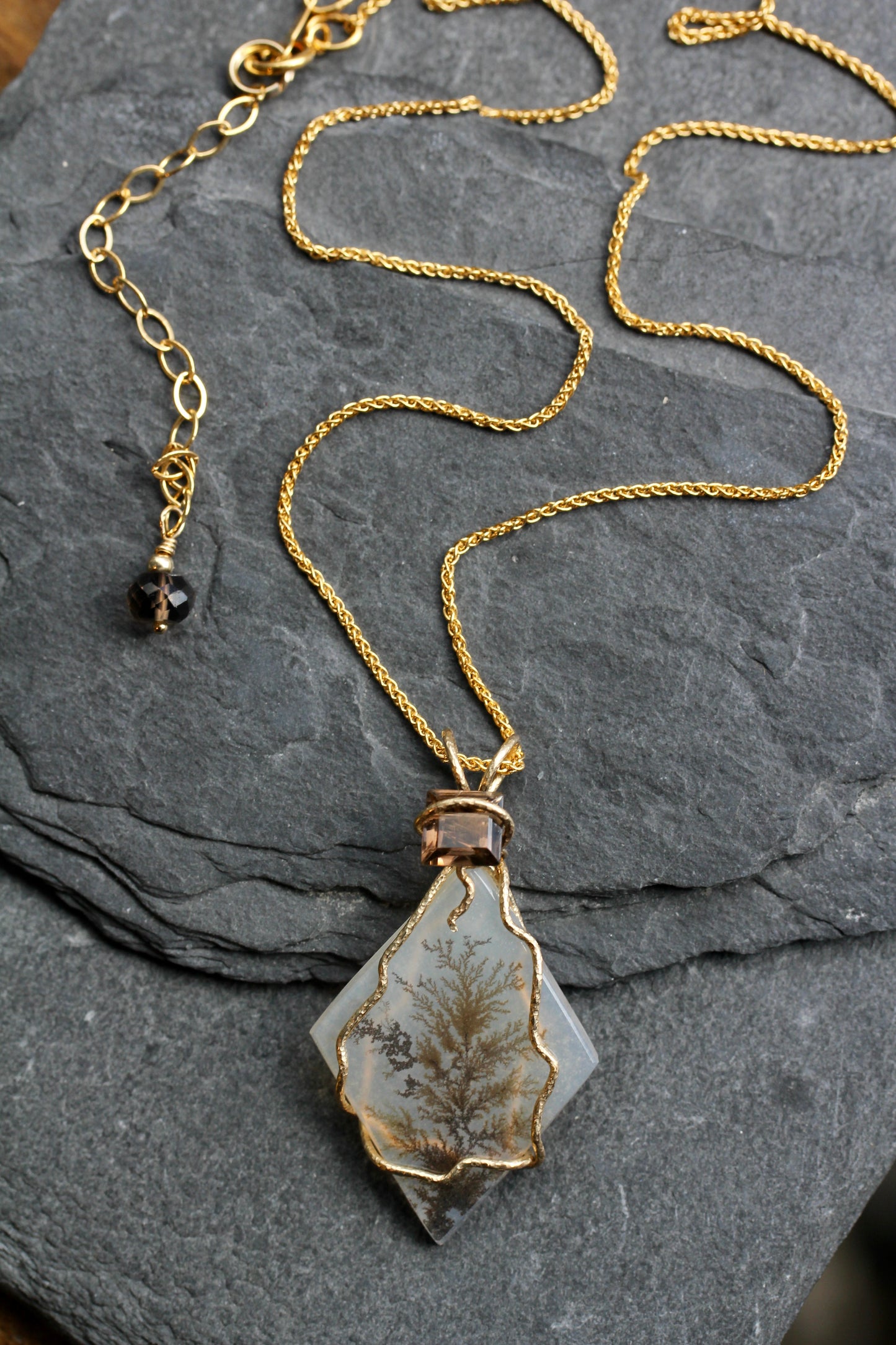 Dendritic Agate Smokey Quartz Tree Necklace