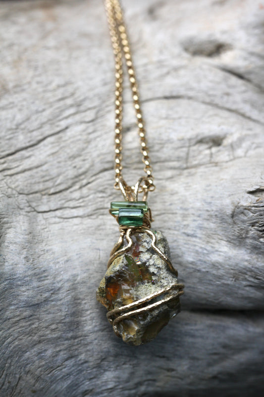 Ethiopian Opal Necklace with Green Tourmaline