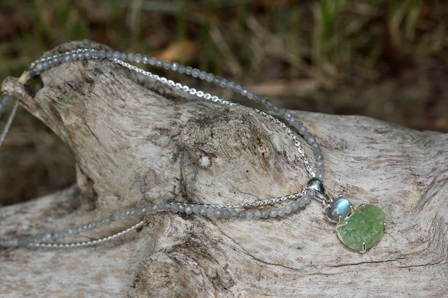 Green Kyanite Labradorite Multi Strand Necklace