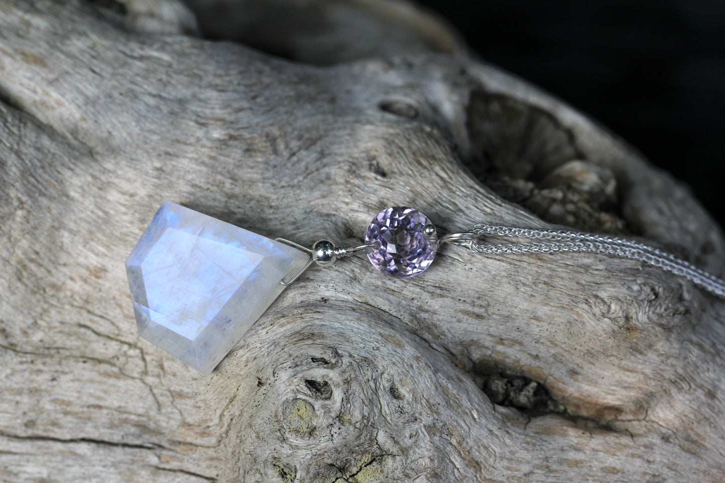 Rainbow Moonstone Amethyst Gem Necklace