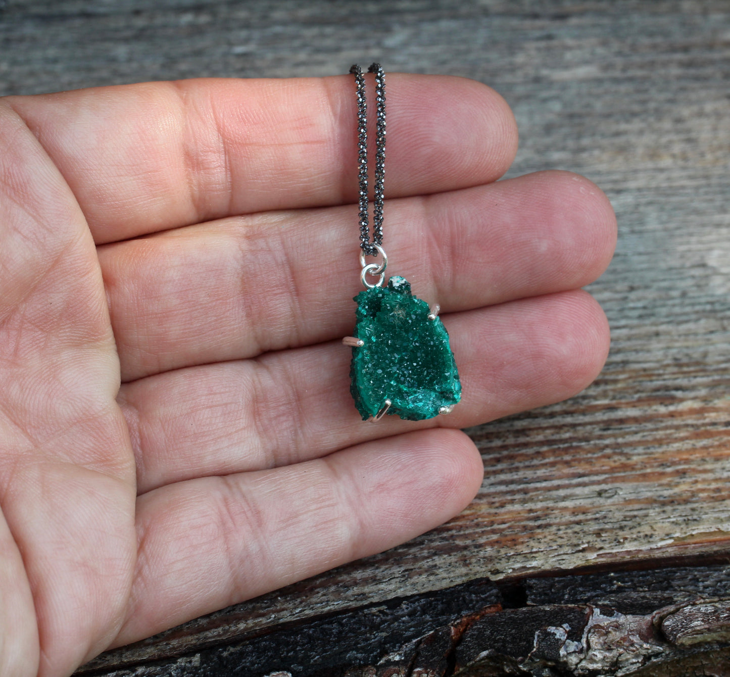 Dioptase Oxidized Silver Necklace