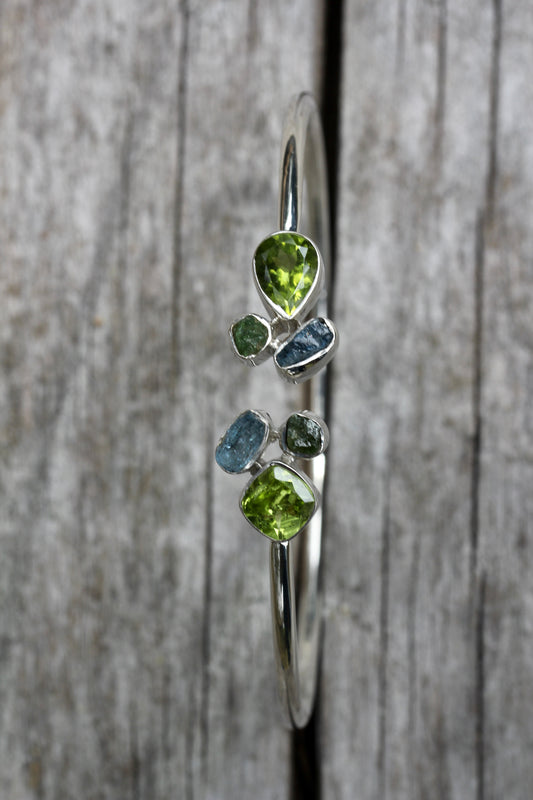 Peridot Aquamarine Silver Flex Bracelet
