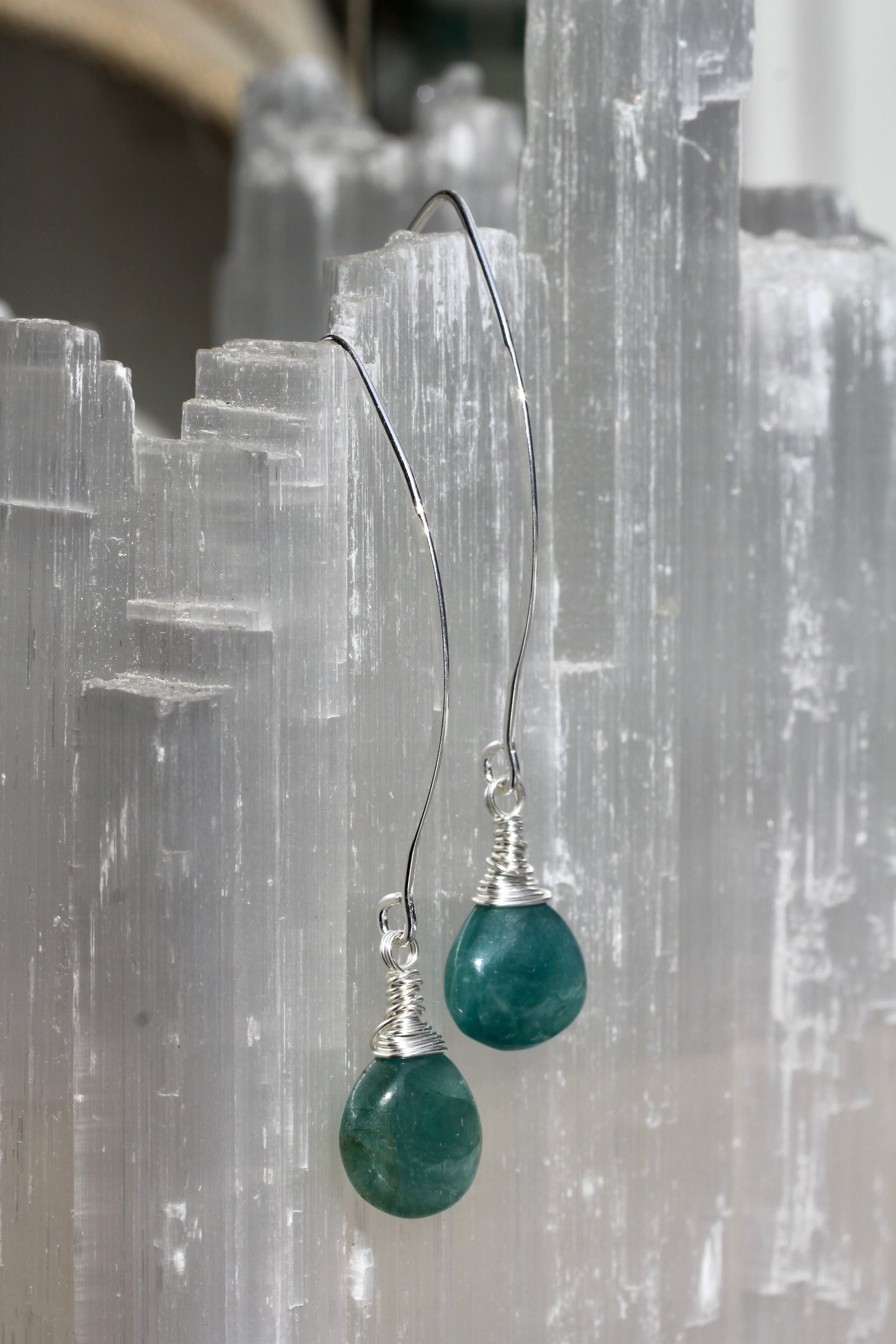 Grandidierite Long V Wire Earrings
