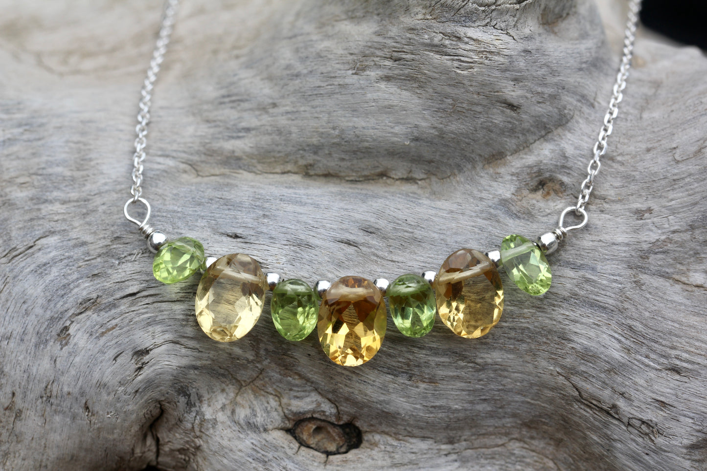 Citrine Peridot Silver Necklace