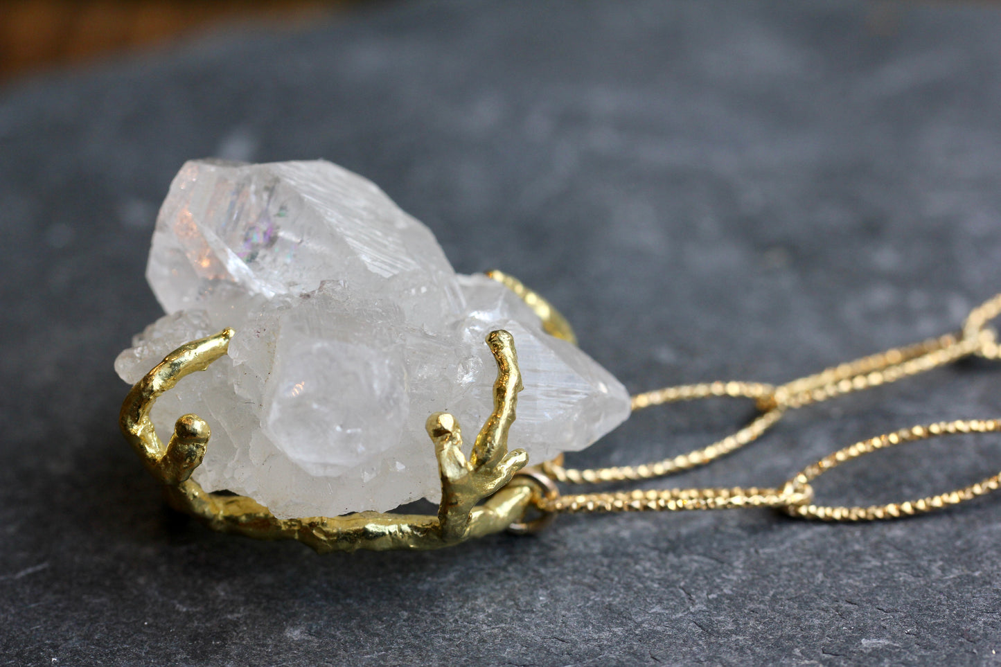 Apophyllite Crystal Gold Sparkle Chain Necklace