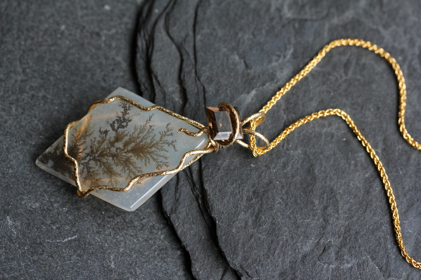 Dendritic Agate Smokey Quartz Tree Necklace