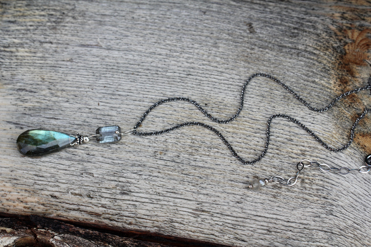 Labradorite Aquamarine Oxidized Silver Necklace