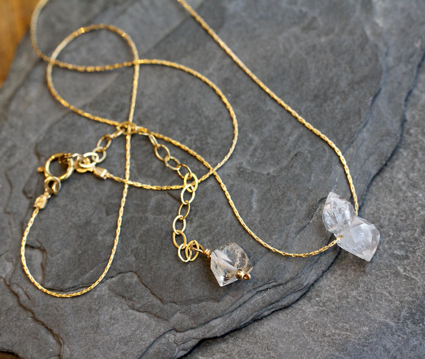 Herkimer Diamond Cluster Gold Minimalist Necklace