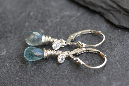 Aquamarine Cubic Zirconia Dainty Drop Earrings