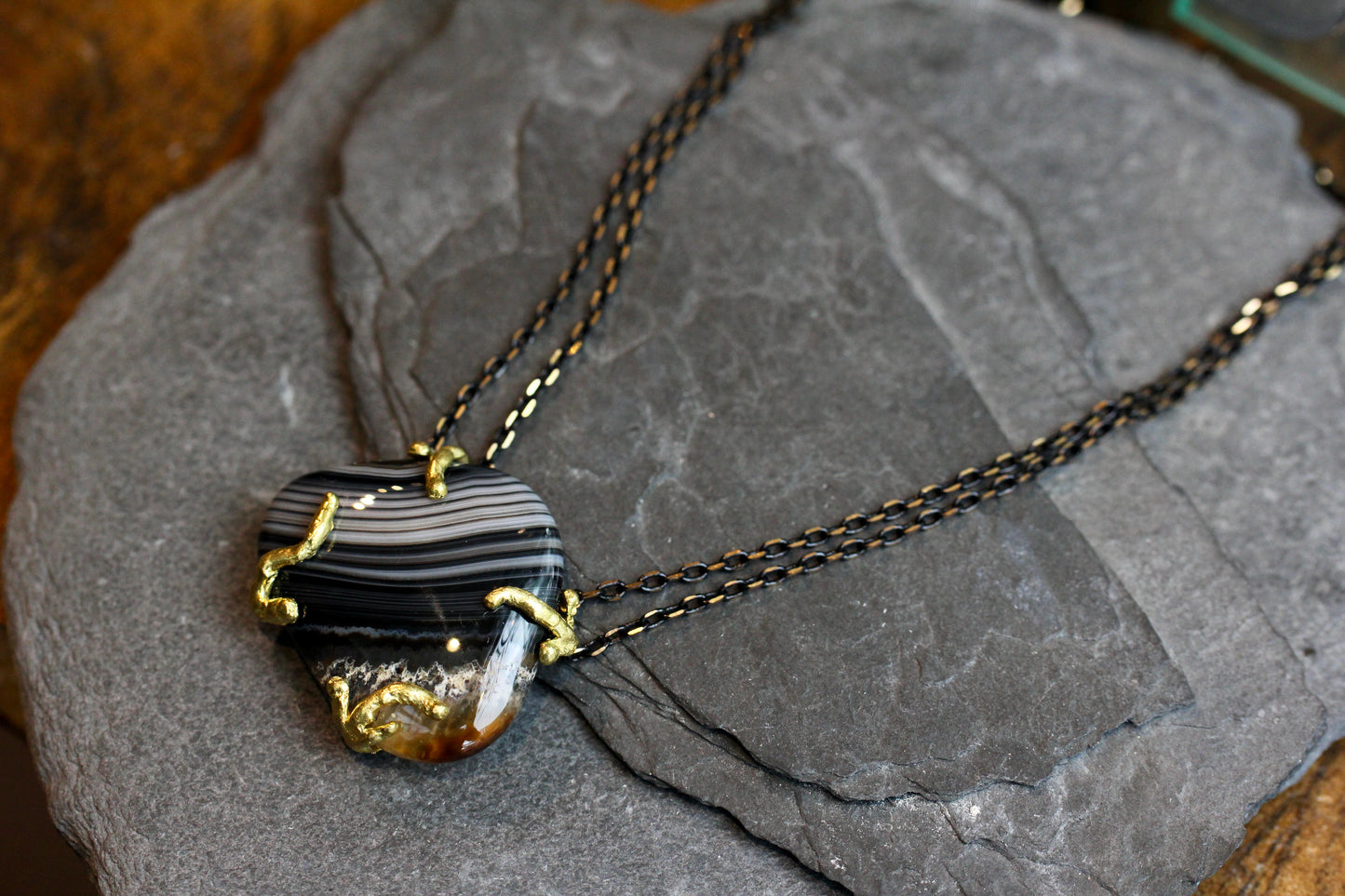 Banded Agate Brass Necklace
