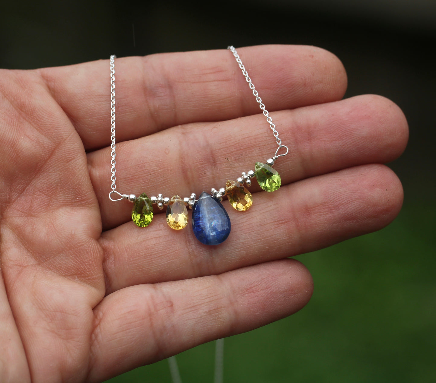Kyanite Citrine Peridot Silver Necklace