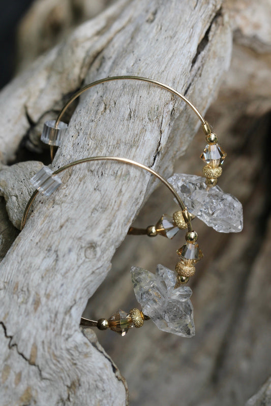 Herkimer Diamond Gold Hoops