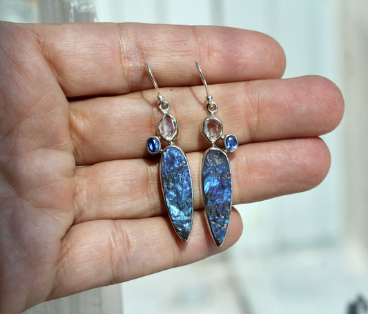 Labradorite Herkimer Diamond Kyanite Earrings