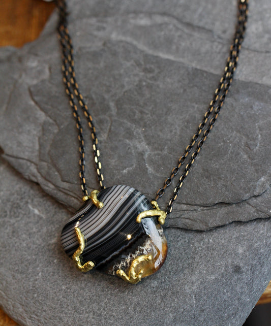 Banded Agate Brass Necklace