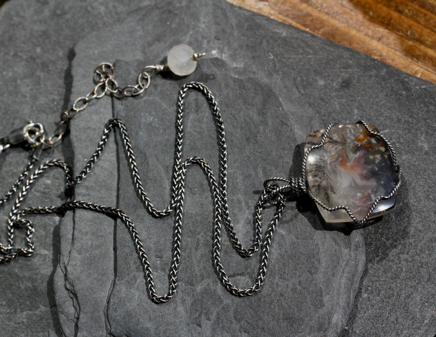 Dendritic Quartz Oxidized Silver Necklace