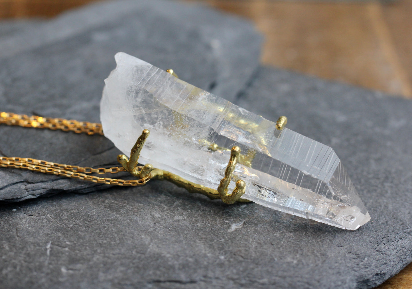 Quartz Crystal Chunky Brass Necklace
