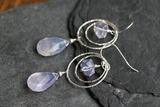 Lavender Quartz Sparkle Hoop Drop Earrings