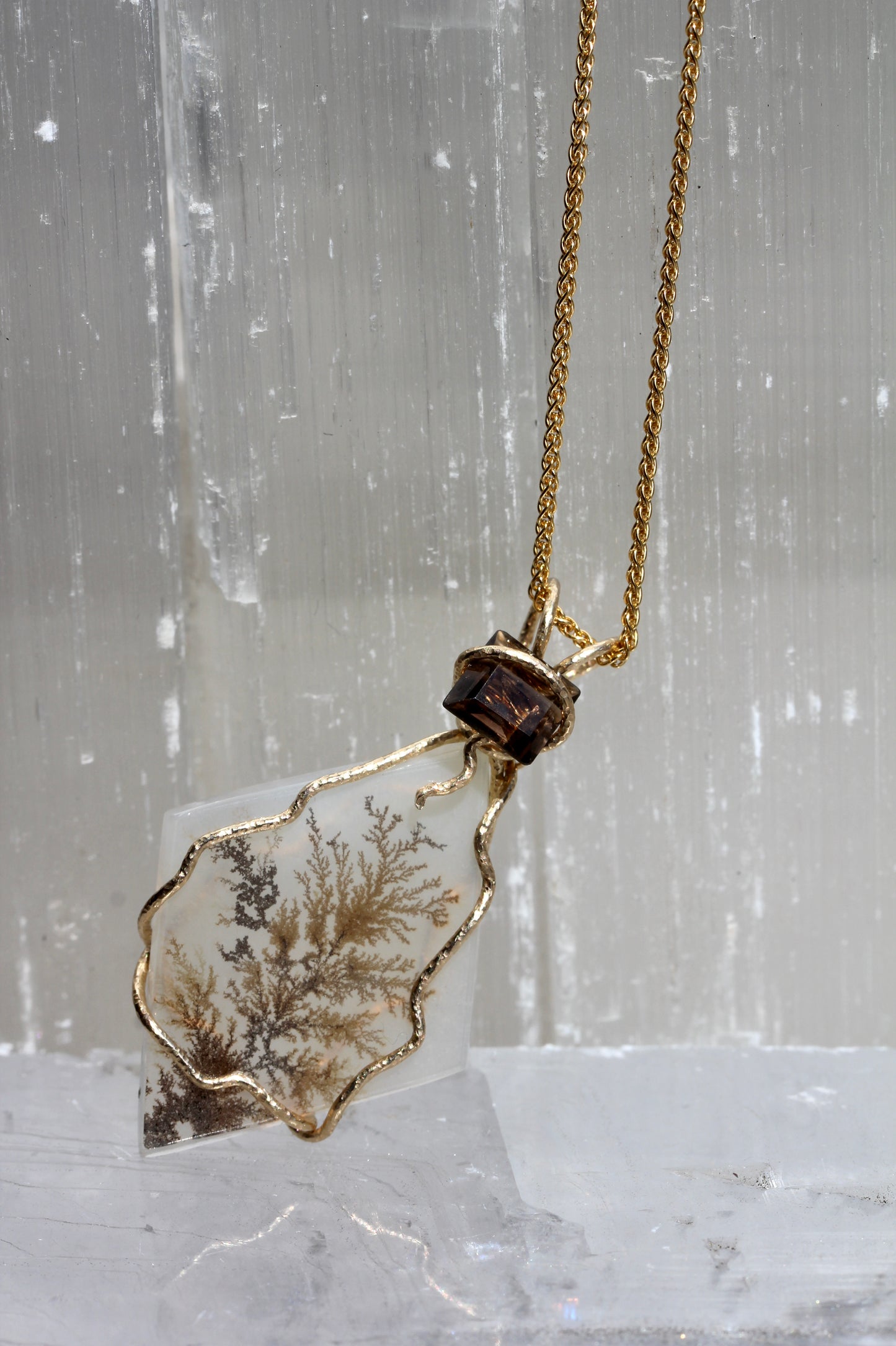 Dendritic Agate Smokey Quartz Tree Necklace