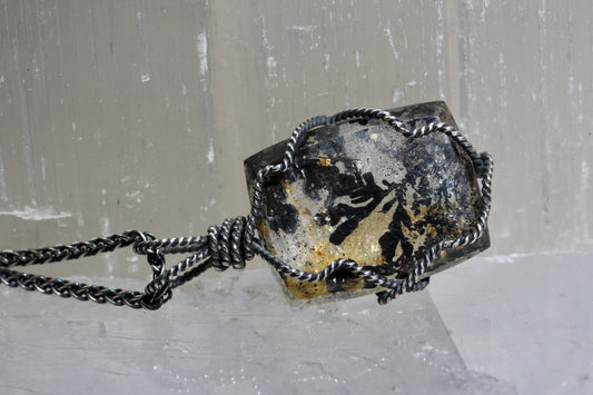 Dendritic Quartz Silver Wrap Necklace