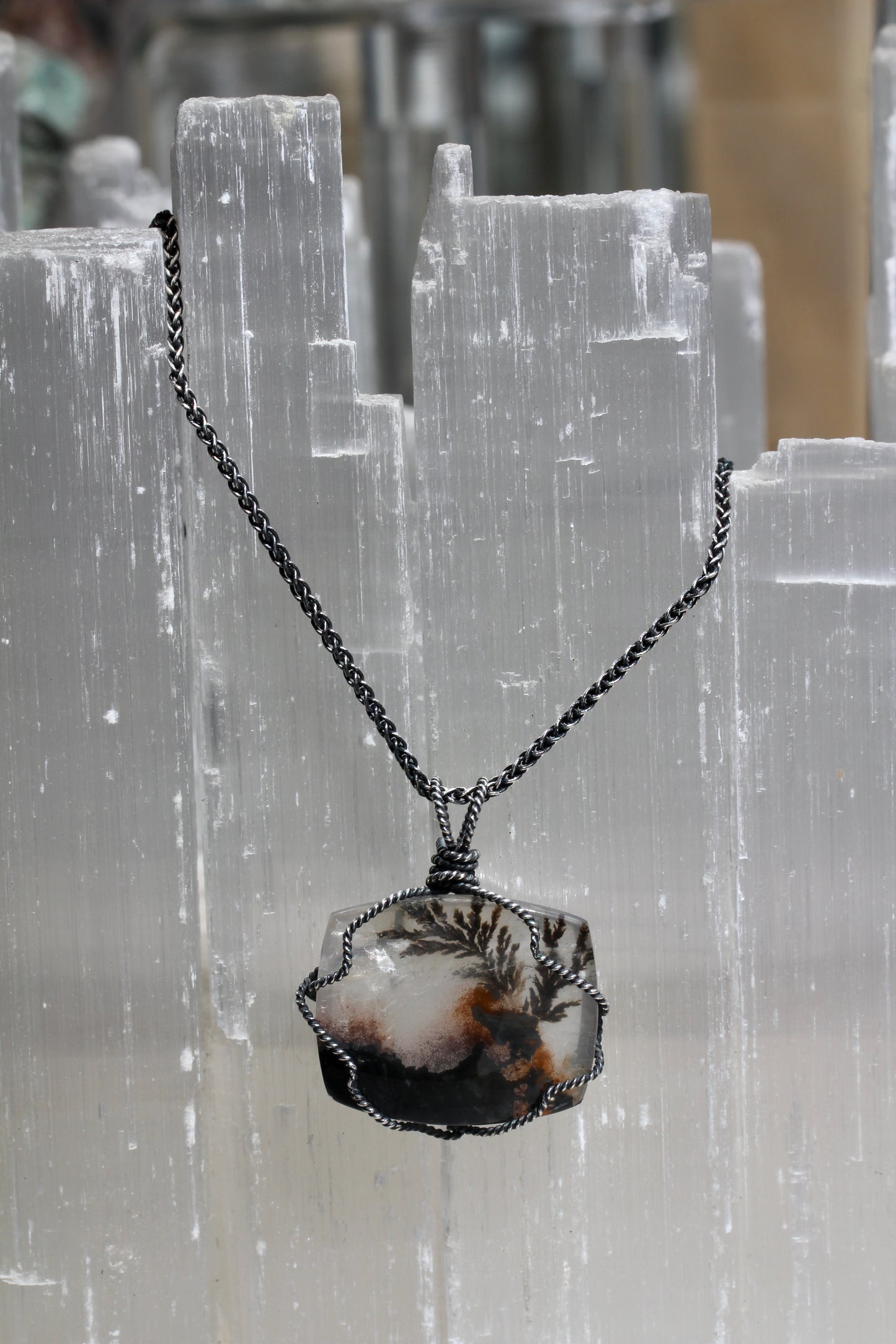 Dendritic Quartz Oxidized Silver Necklace