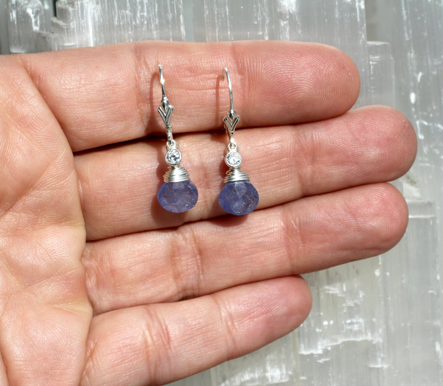 Tanzanite Cubic Zirconia Dainty Drop Earrings