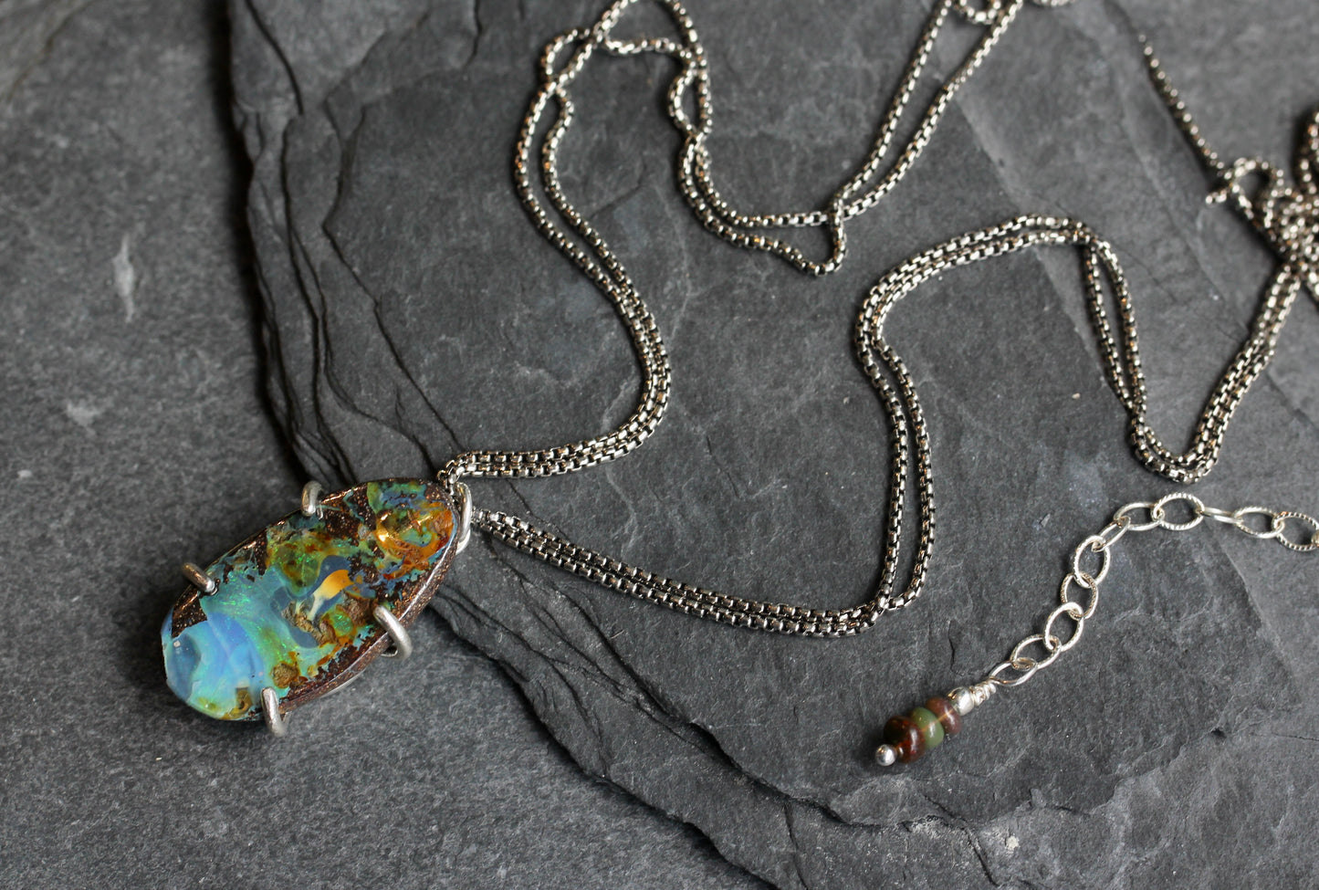 Boulder Opal Oxidized Silver Necklace