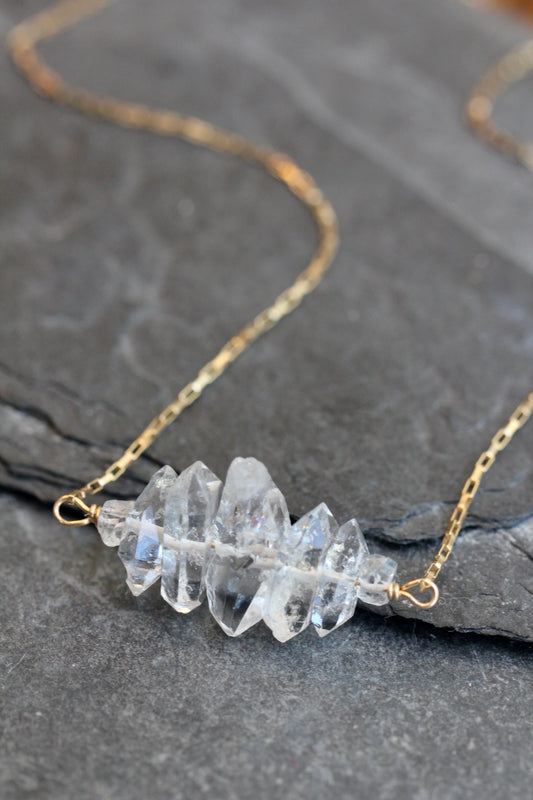 Herkimer Diamond Crystal Stack Gold Necklace