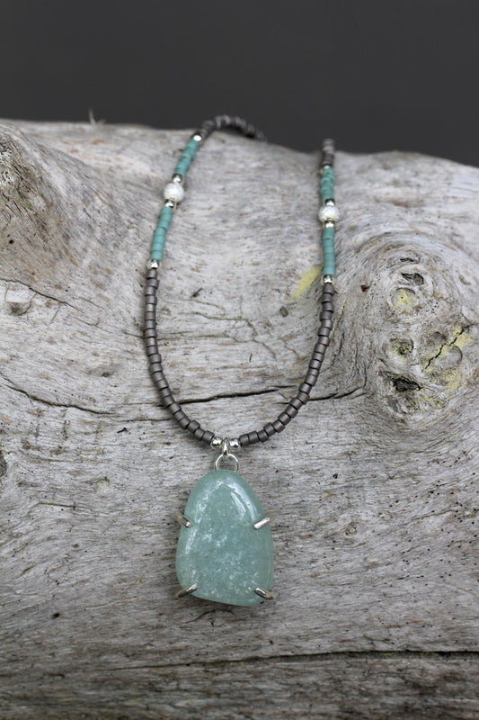 Aquamarine Pebble Beaded Necklace